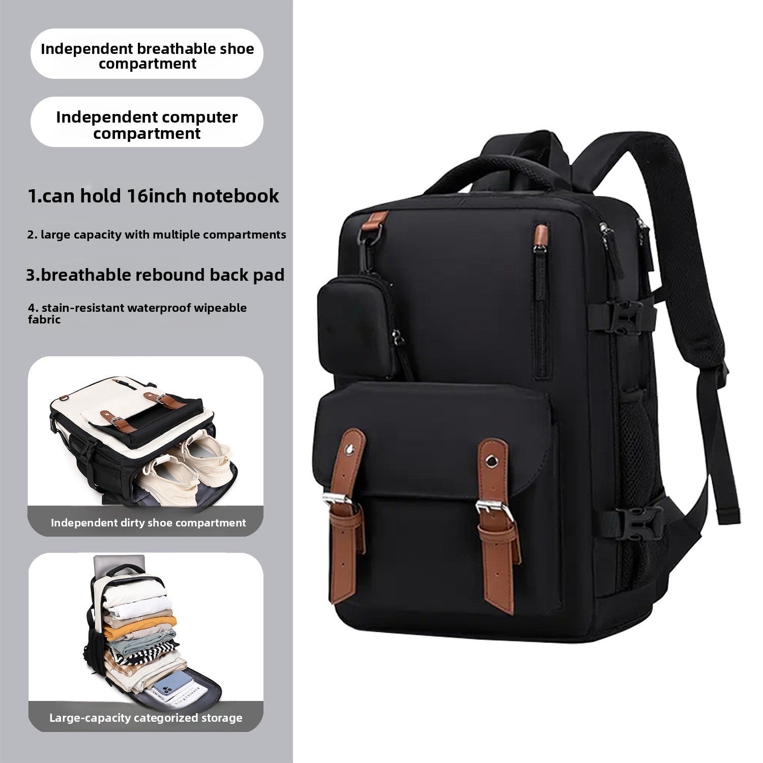 Unisex Casual Travel Backpack with Dry-Wet Separation