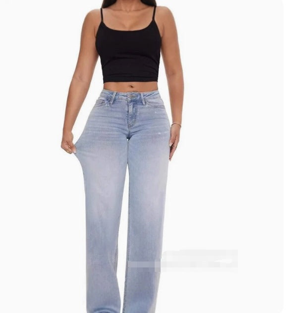 High-waisted slim-fit jeans for ladies