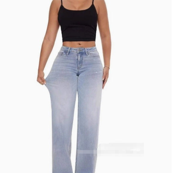 High-waisted slim-fit jeans for ladies