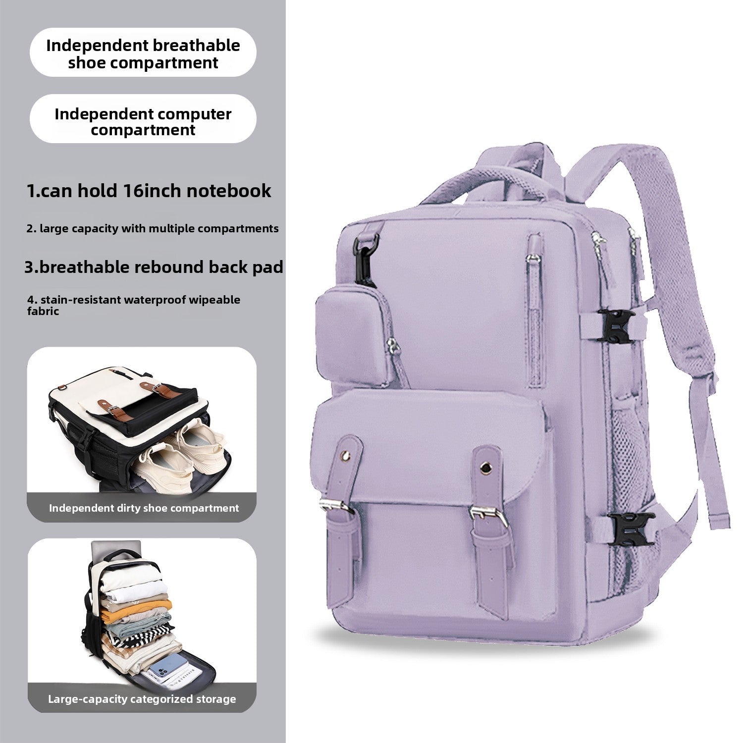 Unisex Casual Travel Backpack with Dry-Wet Separation