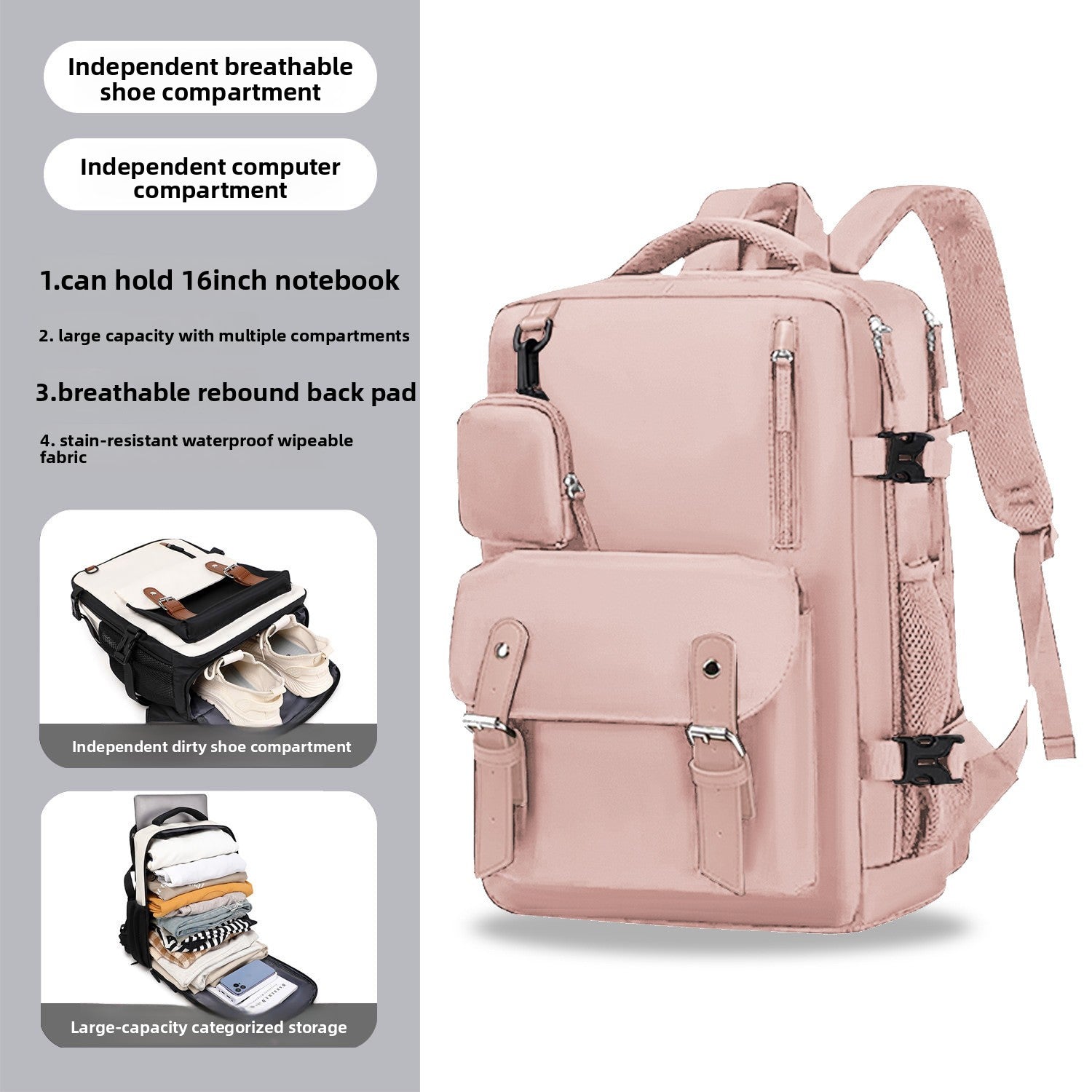 Unisex Casual Travel Backpack with Dry-Wet Separation