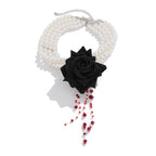 Halloween Dark Blood-Stained Pearl Beaded Necklace