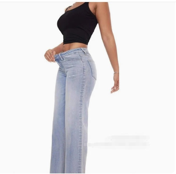 High-waisted slim-fit jeans for ladies