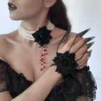 Halloween Dark Blood-Stained Pearl Beaded Necklace