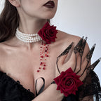 Halloween Dark Blood-Stained Pearl Beaded Necklace