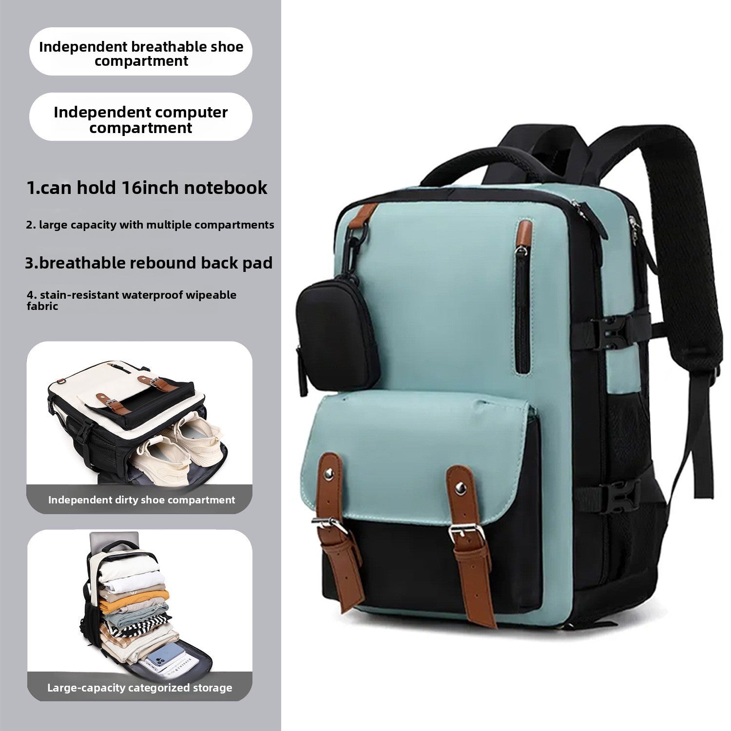 Unisex Casual Travel Backpack with Dry-Wet Separation