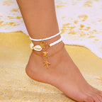 Golden starfish shell conch pearl anklet