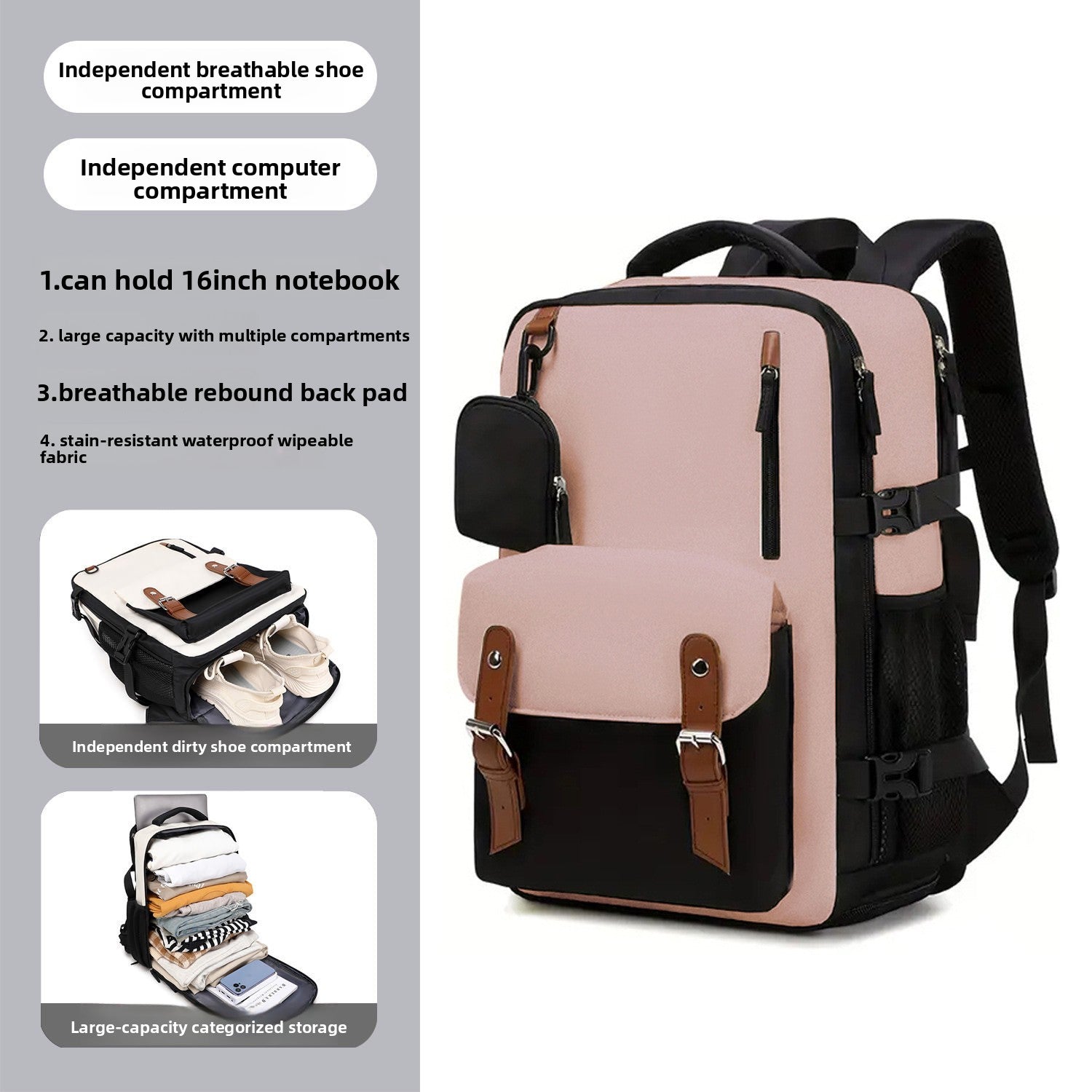 Unisex Casual Travel Backpack with Dry-Wet Separation