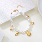 Golden starfish shell conch pearl anklet