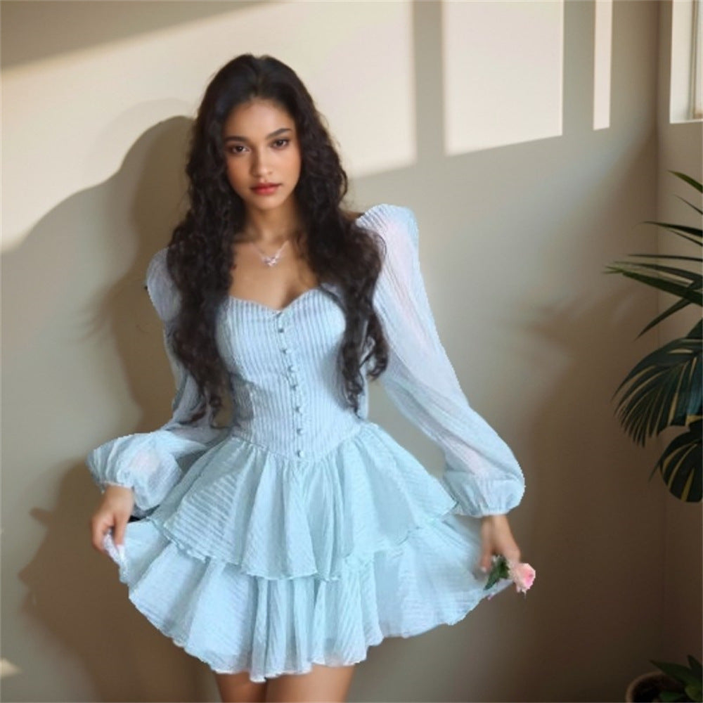 Women's Solid Color Chiffon Bubble Sleeve Dress