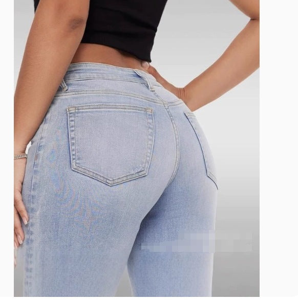 High-waisted slim-fit jeans for ladies