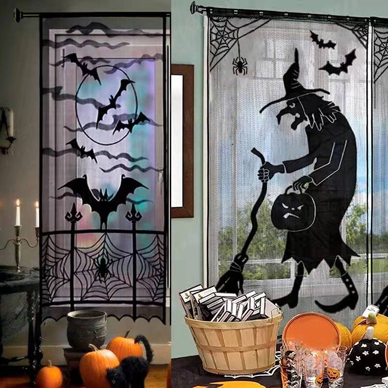 Halloween Spider Witch Bat Skull Door Curtain Party Decoration
