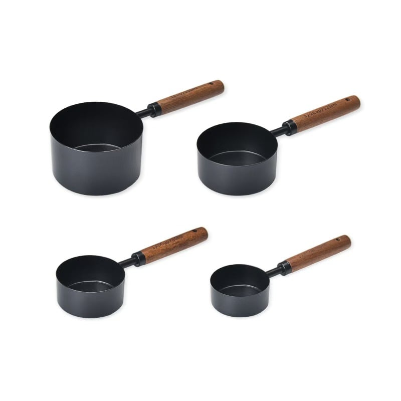 Stainless steel measuring cup measuring spoon wooden handle golden measuring spoon with scale black coffee spoon multifunctional baking measuring spoon