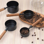 Stainless steel measuring cup measuring spoon wooden handle golden measuring spoon with scale black coffee spoon multifunctional baking measuring spoon