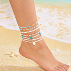 Golden starfish shell conch pearl anklet