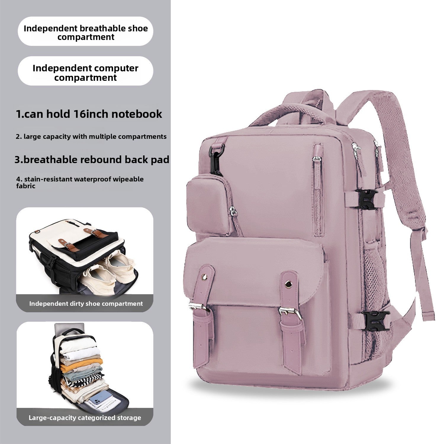 Unisex Casual Travel Backpack with Dry-Wet Separation