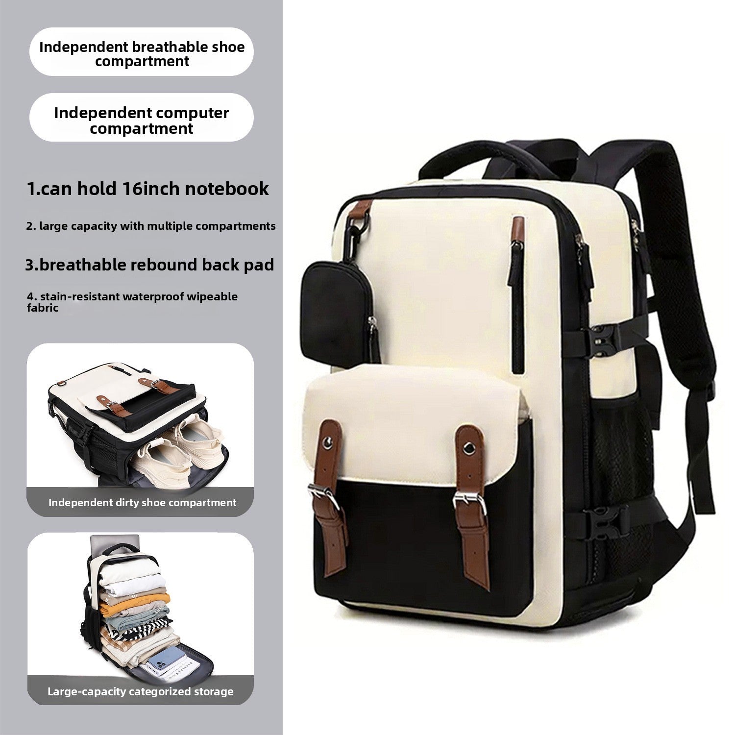 Unisex Casual Travel Backpack with Dry-Wet Separation