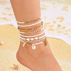 Golden starfish shell conch pearl anklet