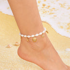 Golden starfish shell conch pearl anklet