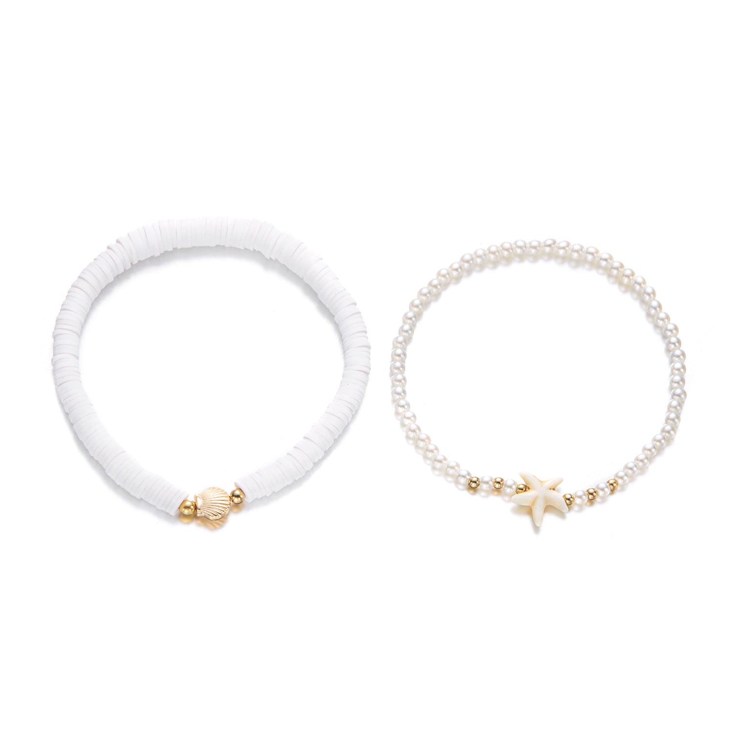 Golden starfish shell conch pearl anklet