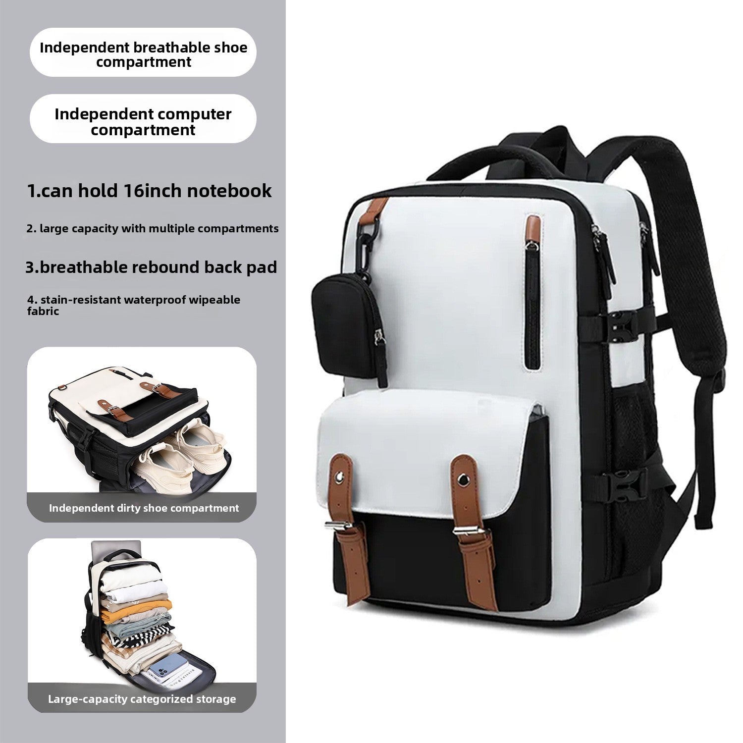 Unisex Casual Travel Backpack with Dry-Wet Separation