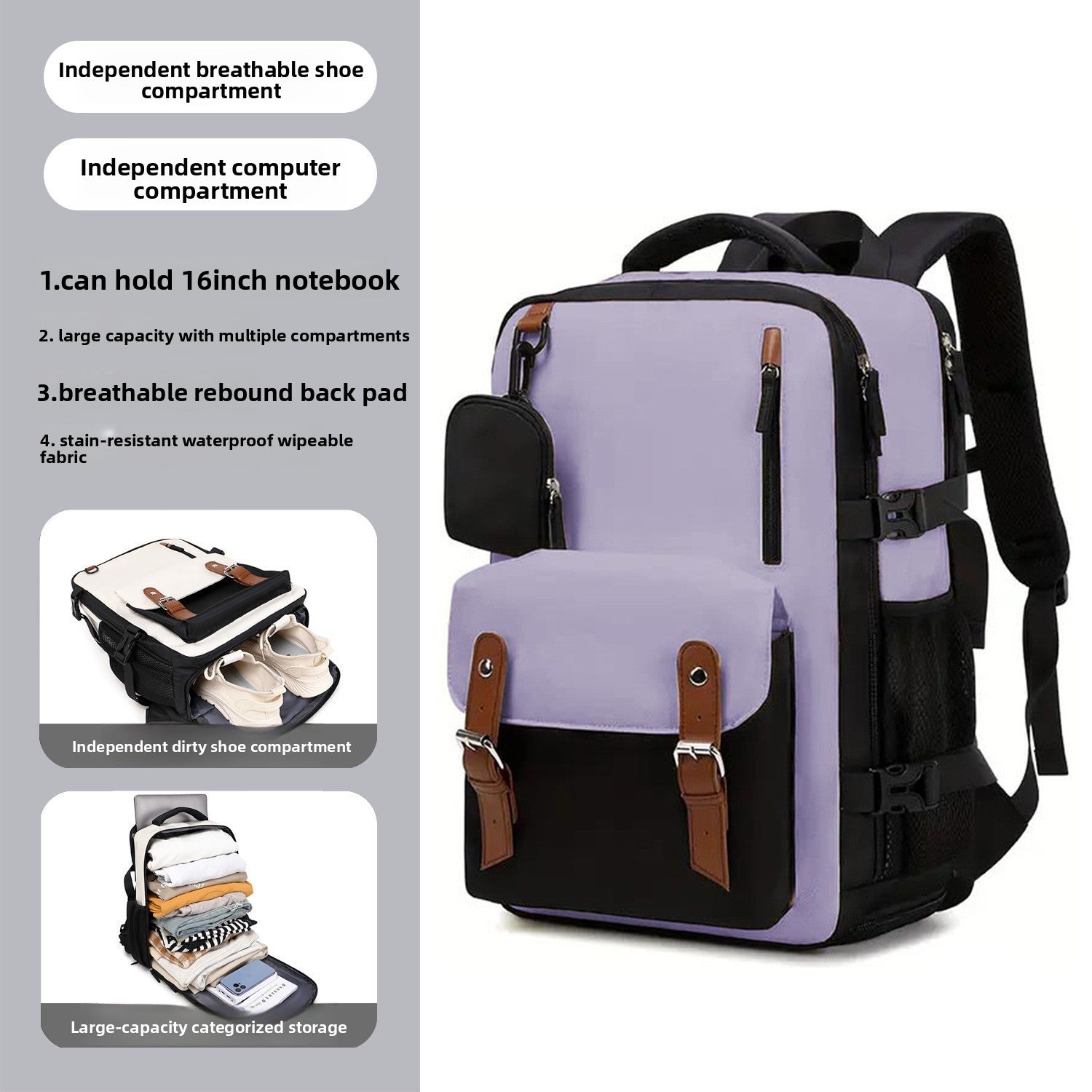 Unisex Casual Travel Backpack with Dry-Wet Separation