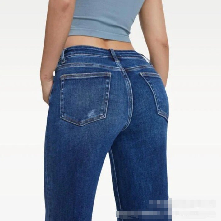 High-waisted slim-fit jeans for ladies