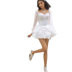 Women's Solid Color Chiffon Bubble Sleeve Dress