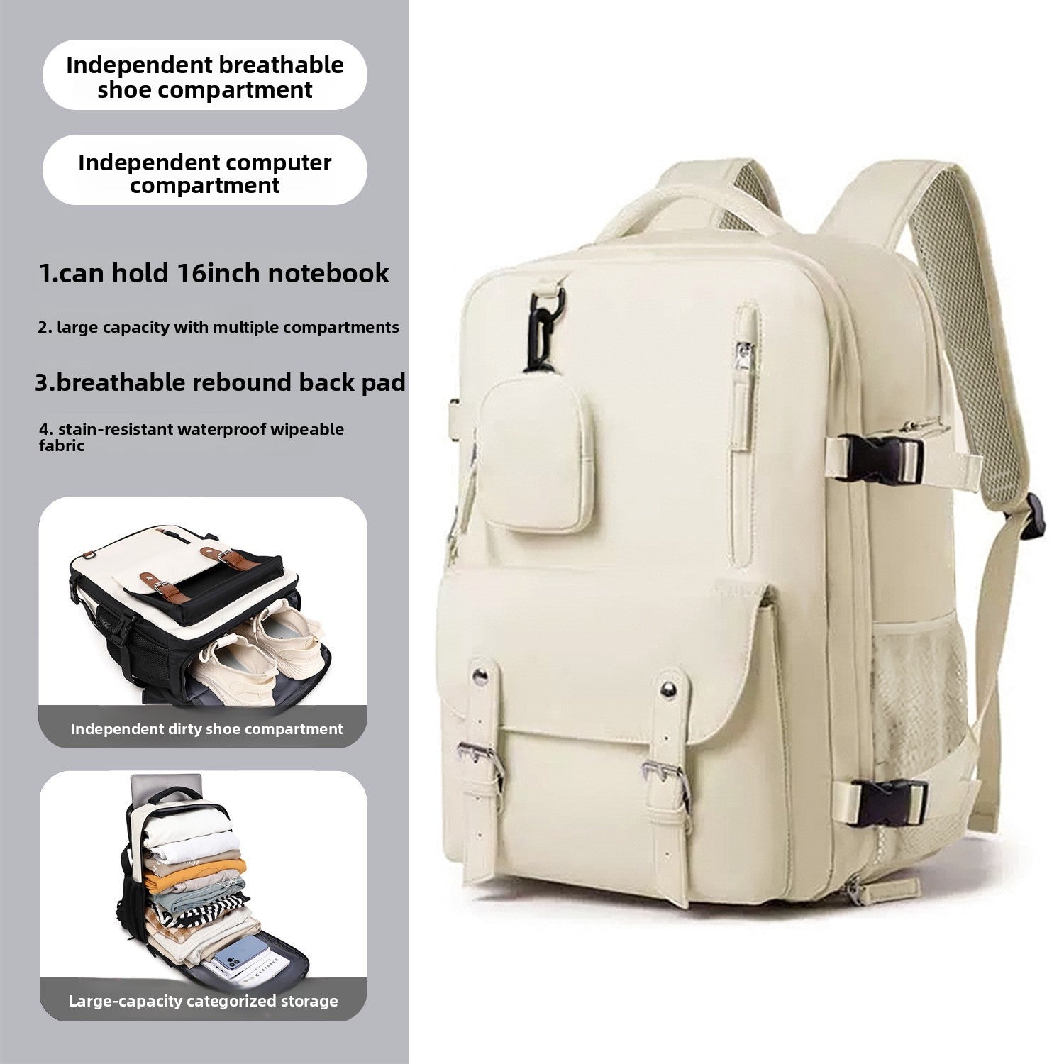 Unisex Casual Travel Backpack with Dry-Wet Separation