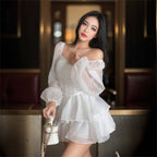 Women's Solid Color Chiffon Bubble Sleeve Dress