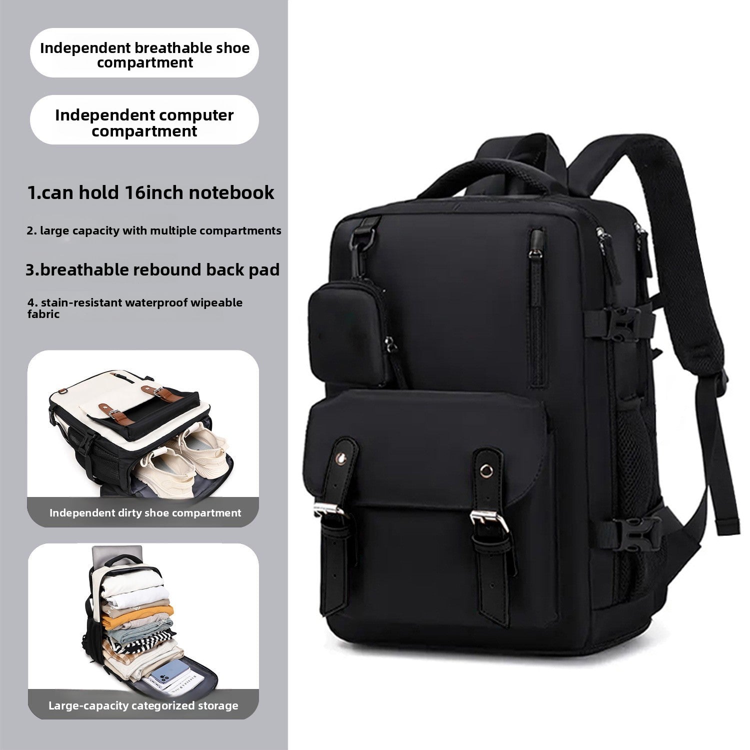 Unisex Casual Travel Backpack with Dry-Wet Separation