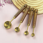 Stainless steel measuring cup measuring spoon wooden handle golden measuring spoon with scale black coffee spoon multifunctional baking measuring spoon